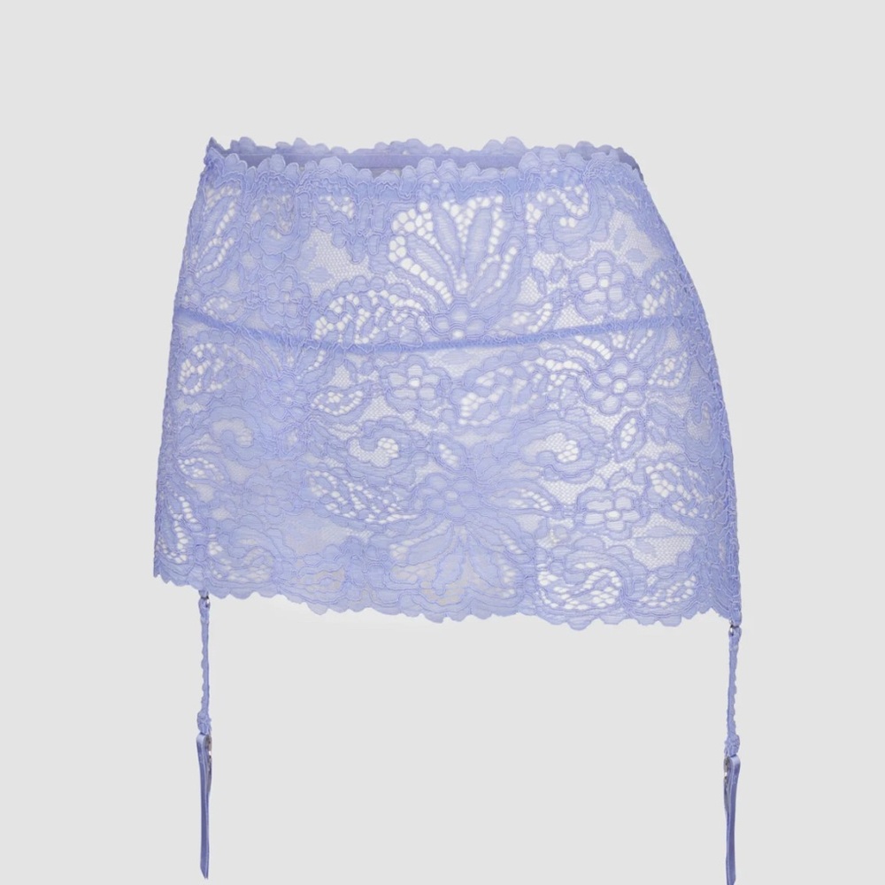 Savage X Fenty Romantic Corded Lace Garter Skirt in Cream Blue - Picture 6 of 7
